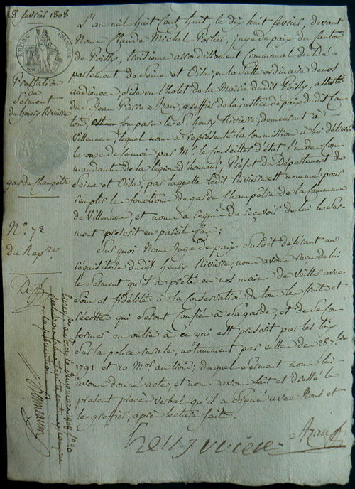 Serment du garde-champêtre de 1808