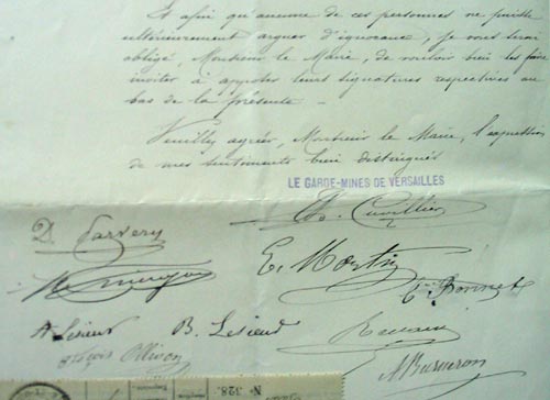 Signatures des exploitants de carrières.