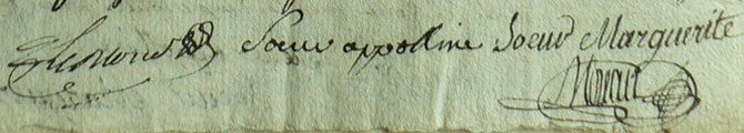 Signatures des soeurs Appoline et Marguerite