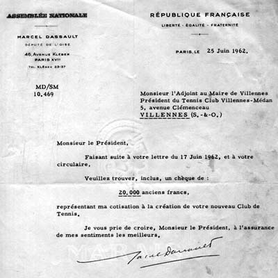 Lettre de Marcel Dassault.