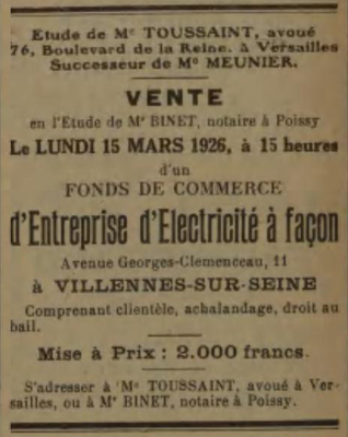 Annonce de vente du fonds de commerce de la SEV